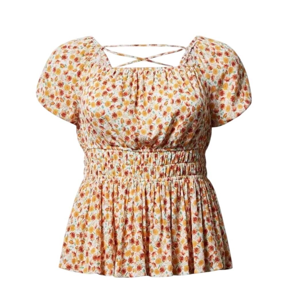 Torrid Washable Crinkle Gauze Cris Cross Back Top